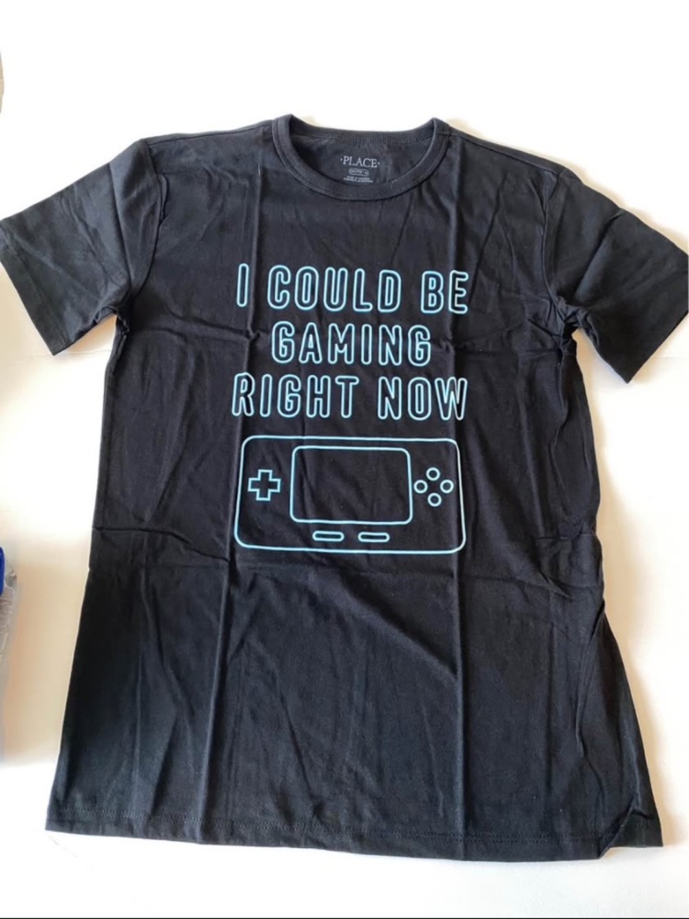 Place Black Tee with Light Blue Gaming Graphic